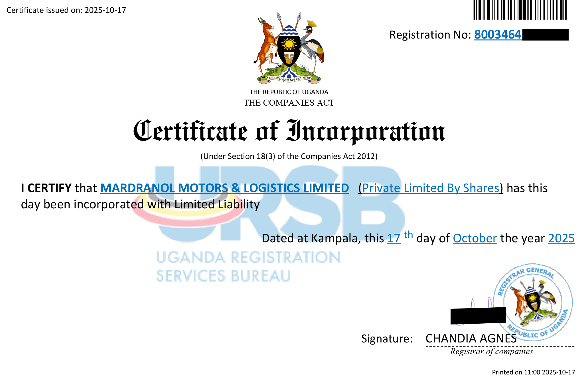 Certificate of Registration